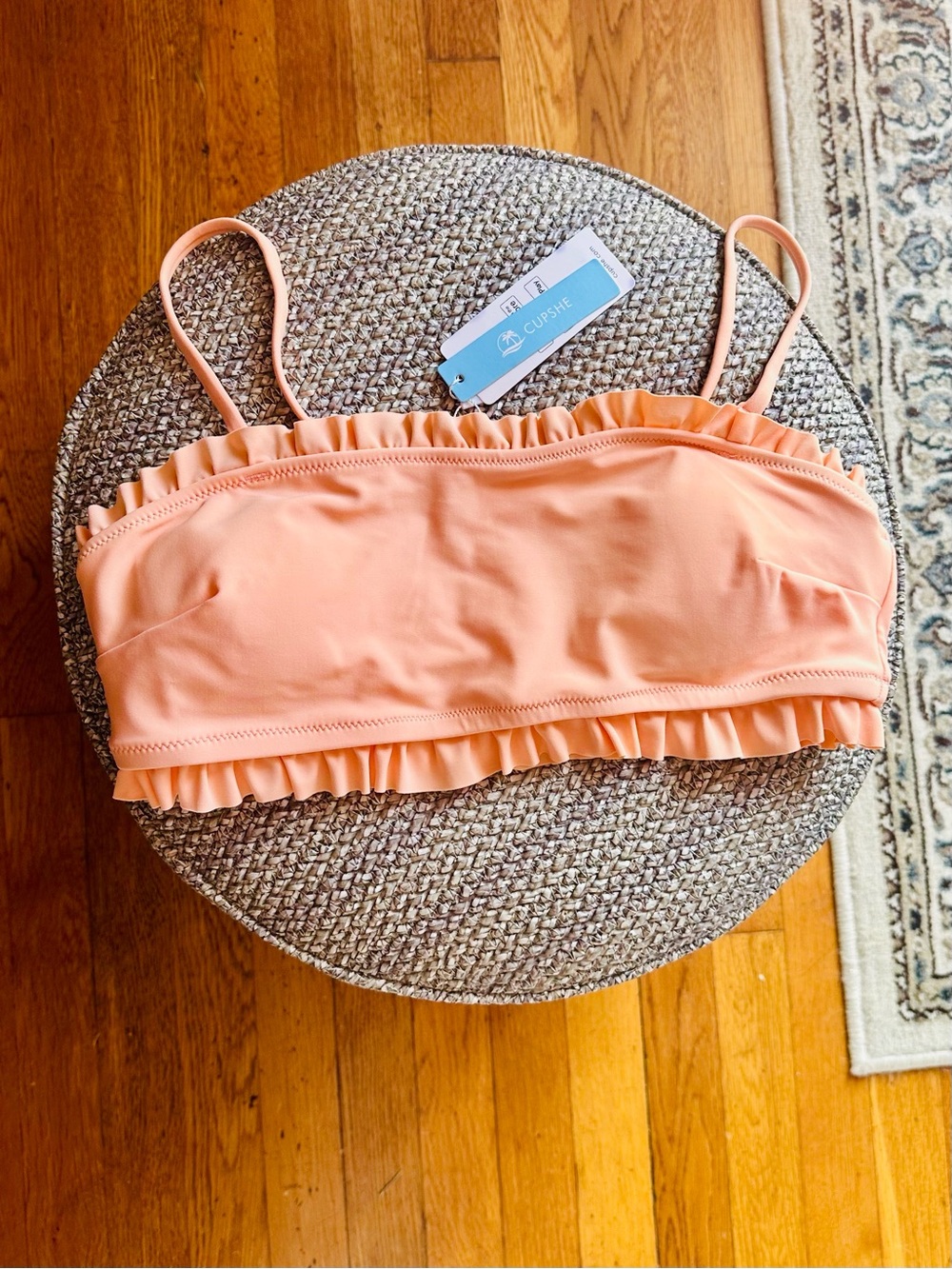 Cupshe Peach Ruffle Bandeau Bikini Top with Straps